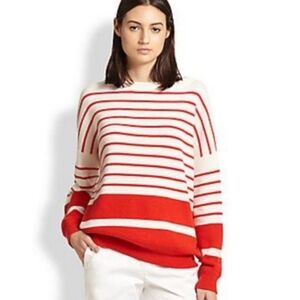 VINCE. Cashmere Red and White Striped Sweater
